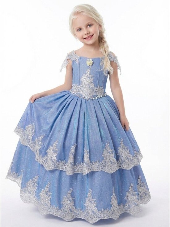Other - Girls 2-in-1 Blue Princess Dress with Adjustable Corset Back